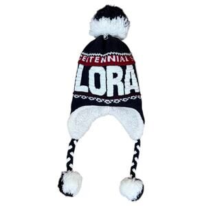 Robin Ruth Colorado Rocky Mountain Pom Pom Knit Hat Beanie One Size Blue Red